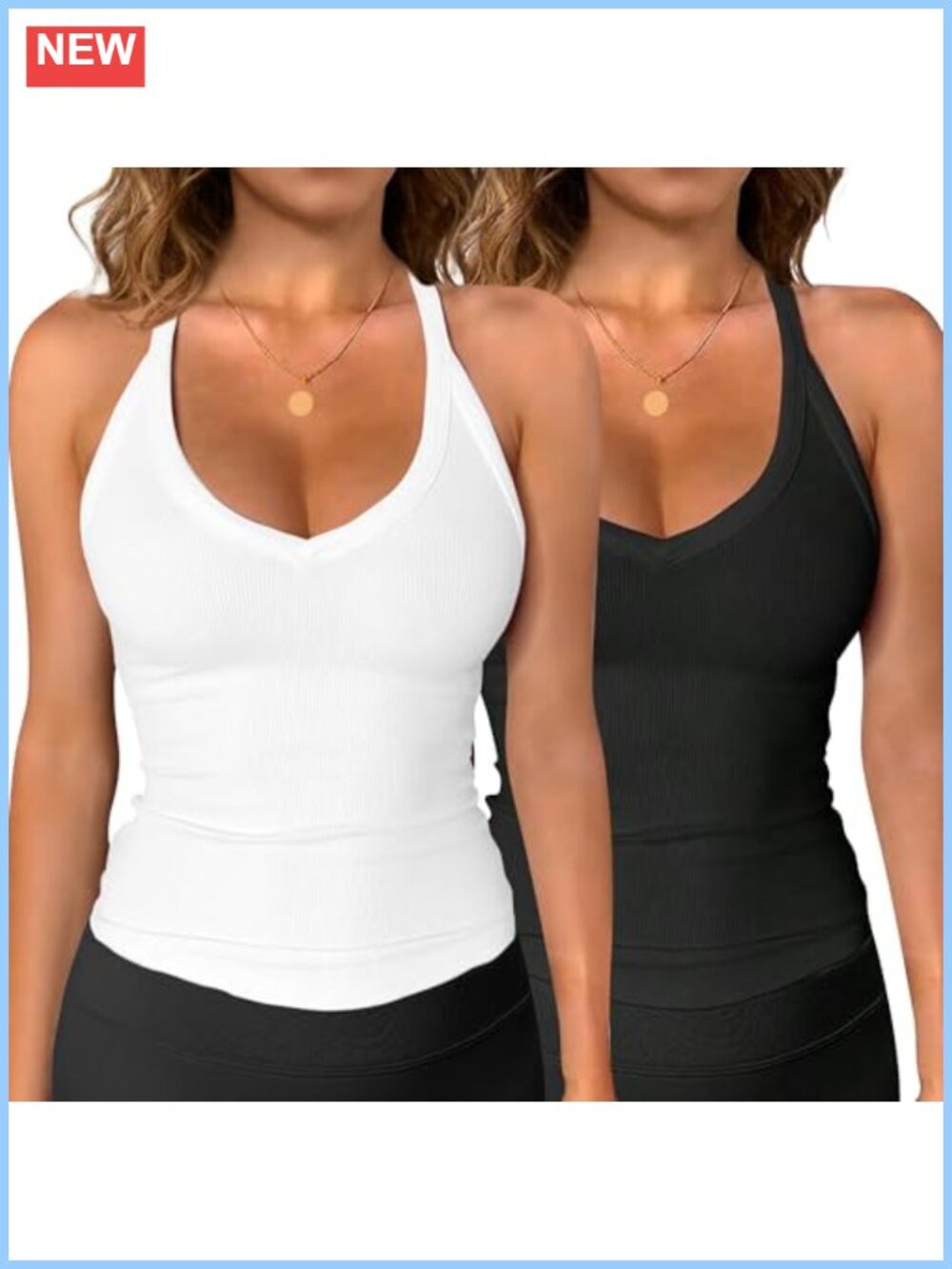 Women Ribbed V Neck Racerback Tank Top Slim Fit Yoga Gym Workout Camisole